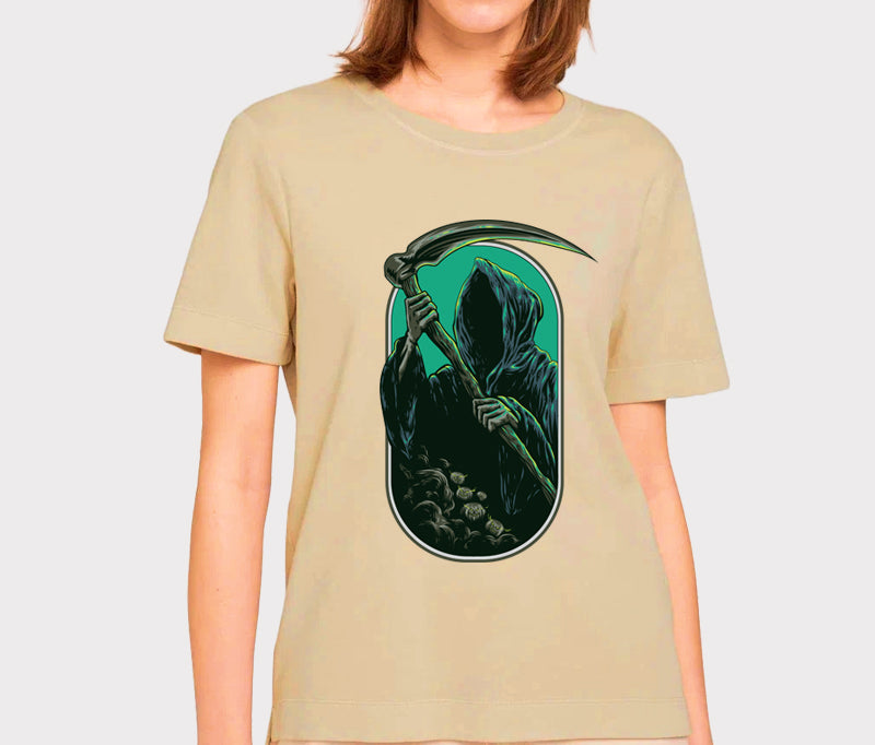 Women's Graphic Printed Premium Cotton Biowash T-Shirt - Devil with Axe Graphic Unisex Tee