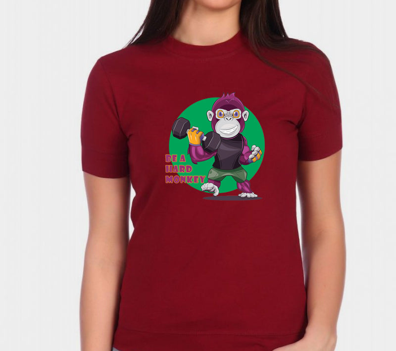 Women's Graphic Printed Premium Cotton Biowash Half Sleeves T-Shirt - Be a Hard Monkey Graphic Unisex Tee