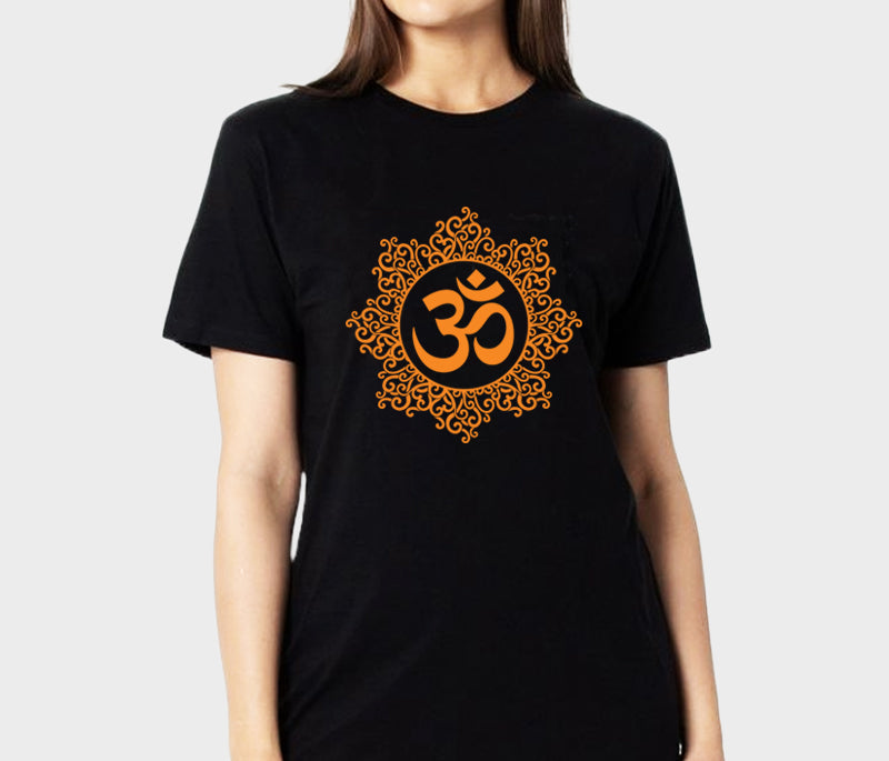 Women's Graphic Printed Premium Cotton Biowash T-Shirt - OM Graphic Spiritual Tee