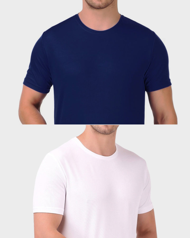 Men's Gym and Sports Plain White and Navy Blue Color T-Shirts Combo - Pack of 2 T-Shirts