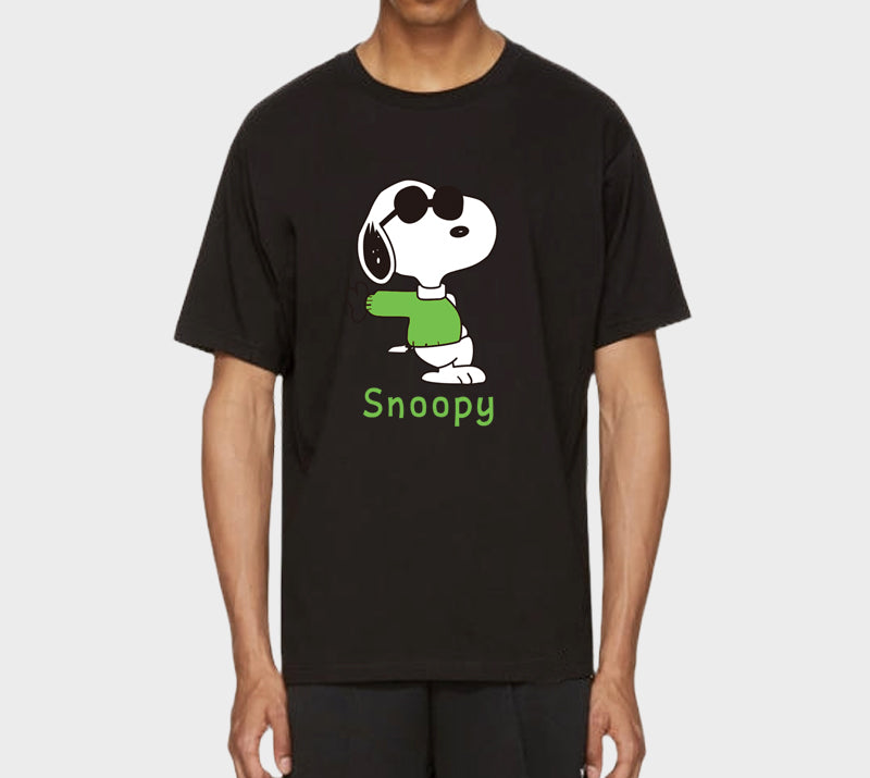 Men's Oversized Graphic Printed Premium Black Cotton Biowash Half Sleeves T-Shirt - Cool Snoopy Standing Graphic Unisex Tee