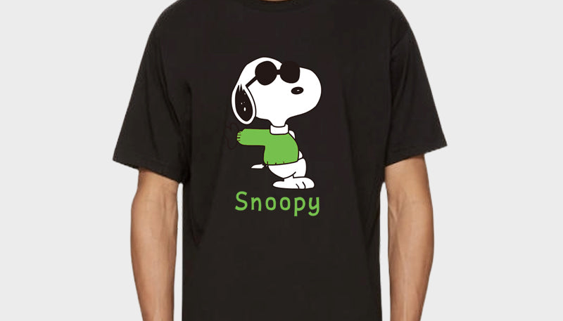 Men's Oversized Graphic Printed Premium Black Cotton Biowash Half Sleeves T-Shirt - Cool Snoopy Standing Graphic Unisex Tee