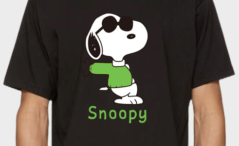 Men's Oversized Graphic Printed Premium Black Cotton Biowash Half Sleeves T-Shirt - Cool Snoopy Standing Graphic Unisex Tee