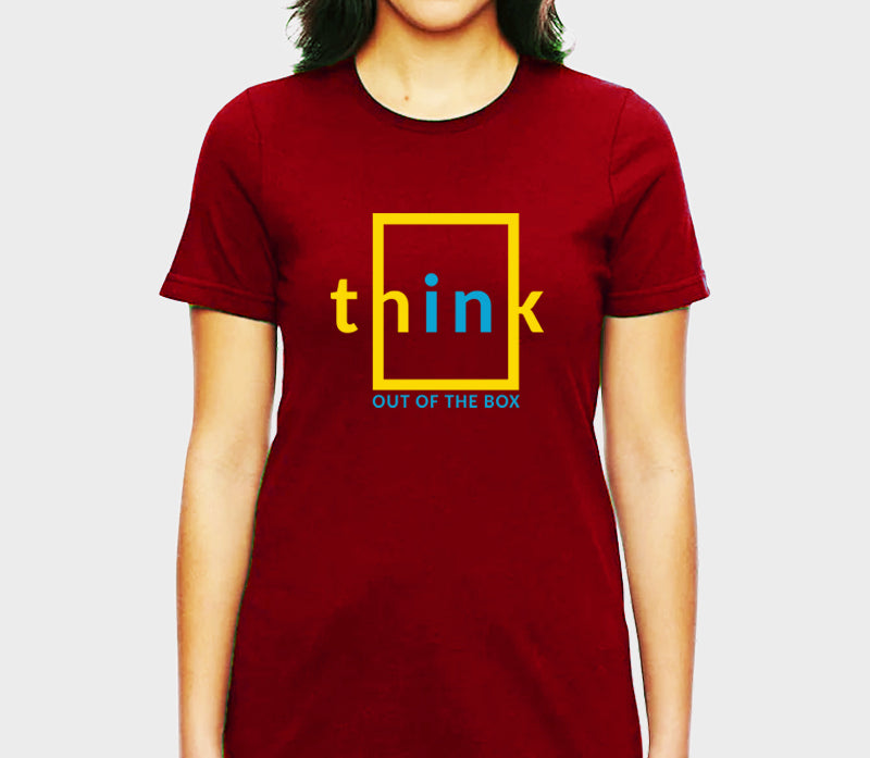 Women's Graphic Printed Premium Cotton Biowash Maroon color T-Shirt - Think Out Of The Box Graphic Unisex Tee