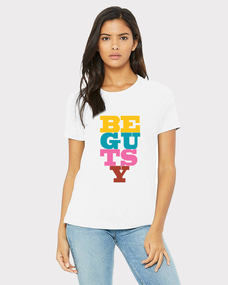 Women's Typography Printed Premium Cotton Biowash T-Shirt - Be Gutsy Typography Unisex Tee