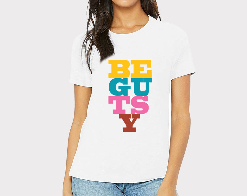 Women's Typography Printed Premium Cotton Biowash T-Shirt - Be Gutsy Typography Unisex Tee