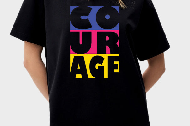 Women's Oversized Graphic Printed Premium Cotton Biowash T-Shirt - Courage Typography Unisex Tee