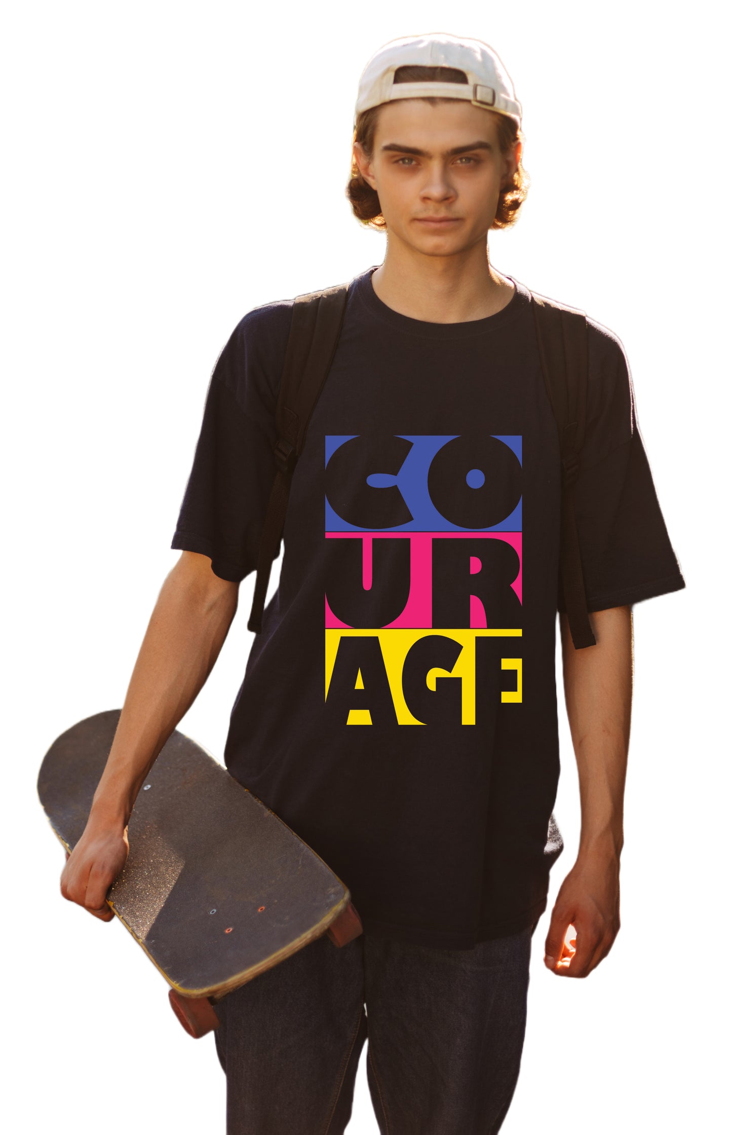 Men's Oversized Typography Printed Premium Cotton Biowash Half Sleeves T-Shirt - Courage Typography T-Shirt