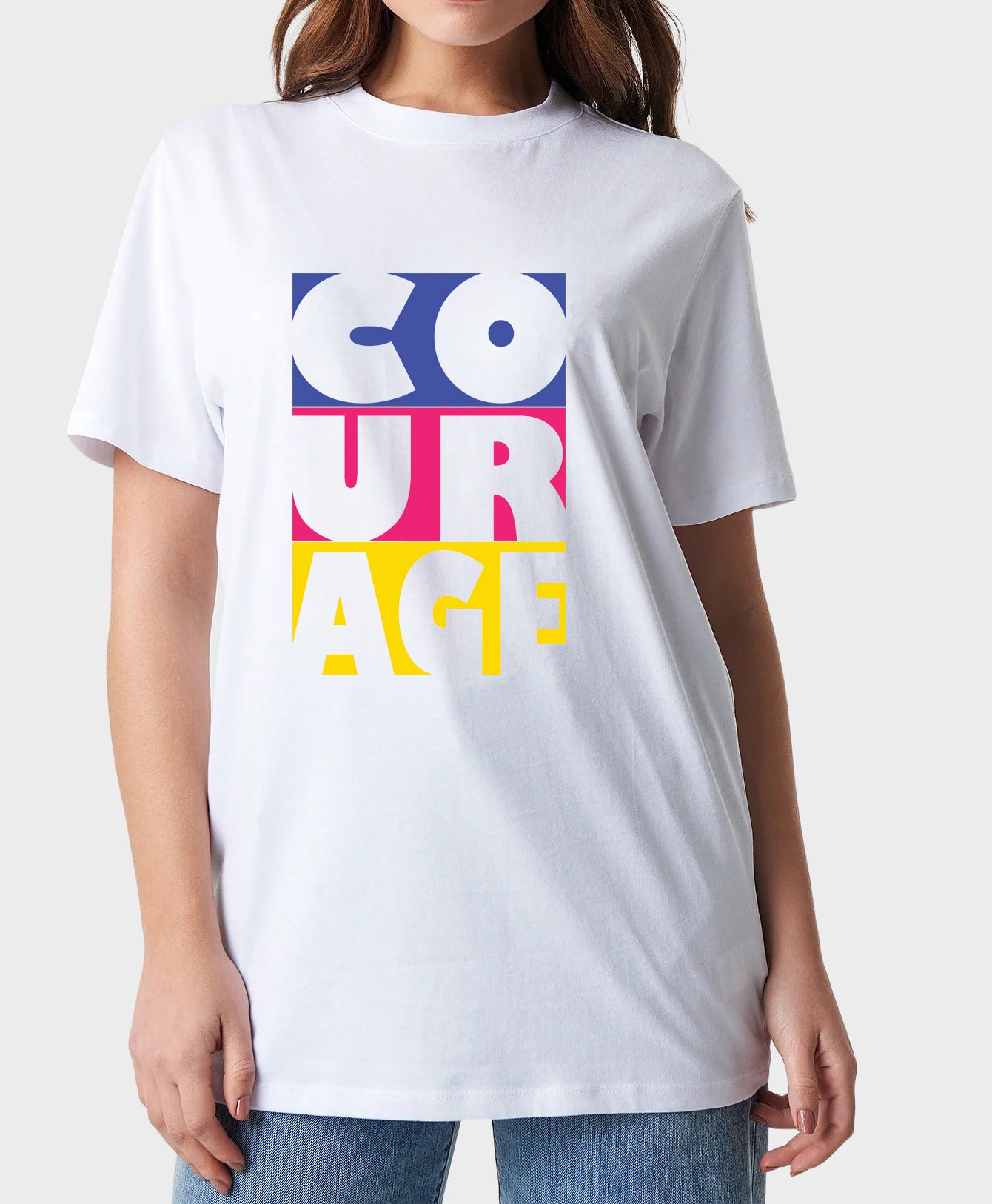 Women's Oversized Graphic Printed Premium Cotton Biowash T-Shirt - Courage Typography Unisex Tee