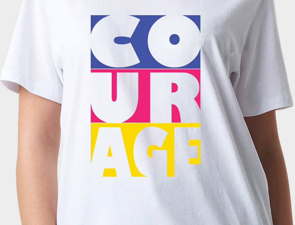 Women's Oversized Graphic Printed Premium Cotton Biowash T-Shirt - Courage Typography Unisex Tee