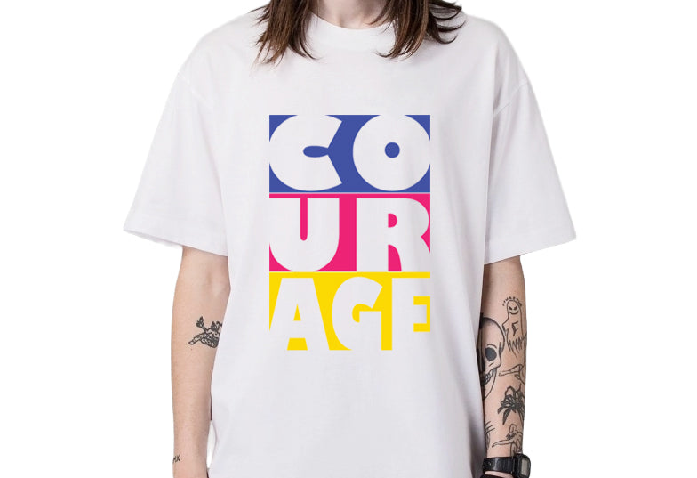 Men's Oversized Typography Printed Premium Cotton Biowash Half Sleeves T-Shirt - Courage Typography T-Shirt