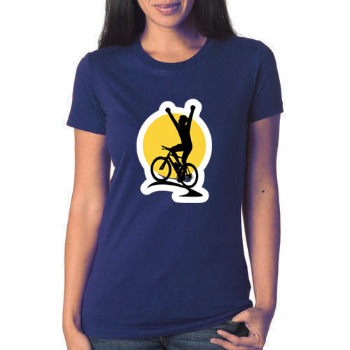 Women's Graphic Printed Premium Cotton Biowash Half Sleeves T-Shirt - Unisex, Regular Fit, Round Neck - Bicycle Winner Graphic