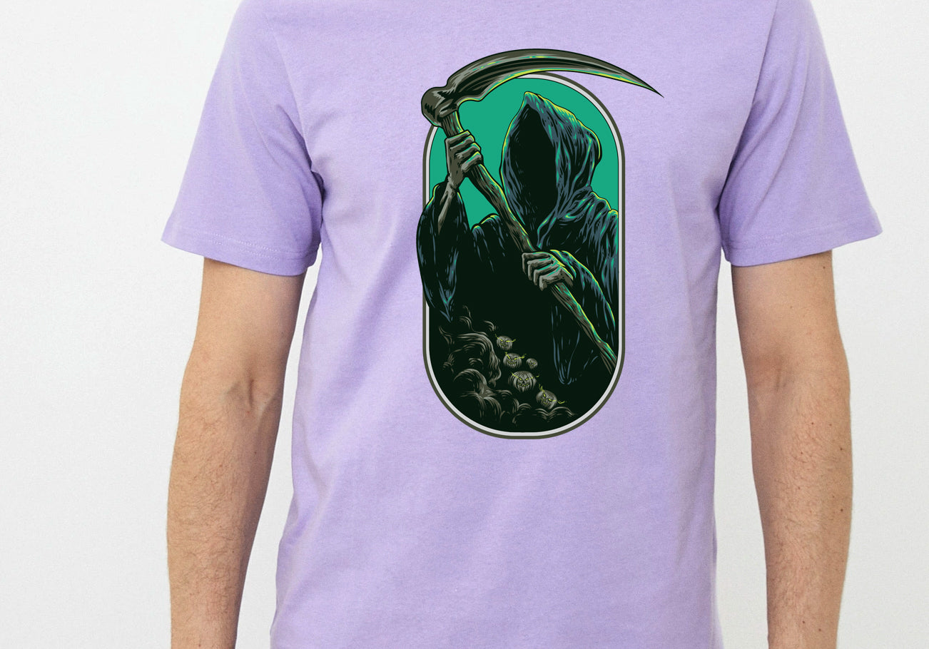 Men's Graphic Printed Premium Cotton Biowash Lavender Color T-Shirt - Devil with Axe Graphic Unisex Tee