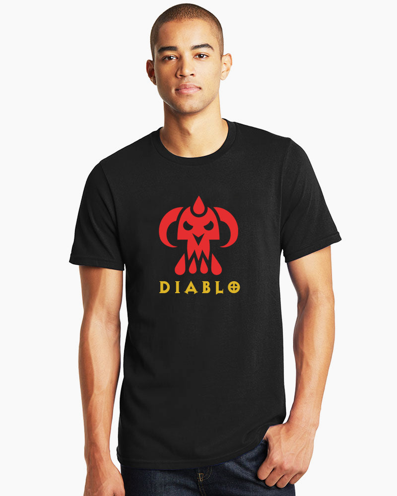 Men's Graphic Printed Premium Cotton Biowash T-Shirt - Diablo Game Skull Graphic Unisex Tee