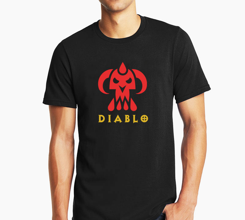 Men's Graphic Printed Premium Cotton Biowash T-Shirt - Diablo Game Skull Graphic Unisex Tee