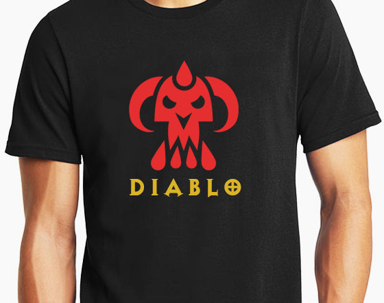 Men's Graphic Printed Premium Cotton Biowash T-Shirt - Diablo Game Skull Graphic Unisex Tee