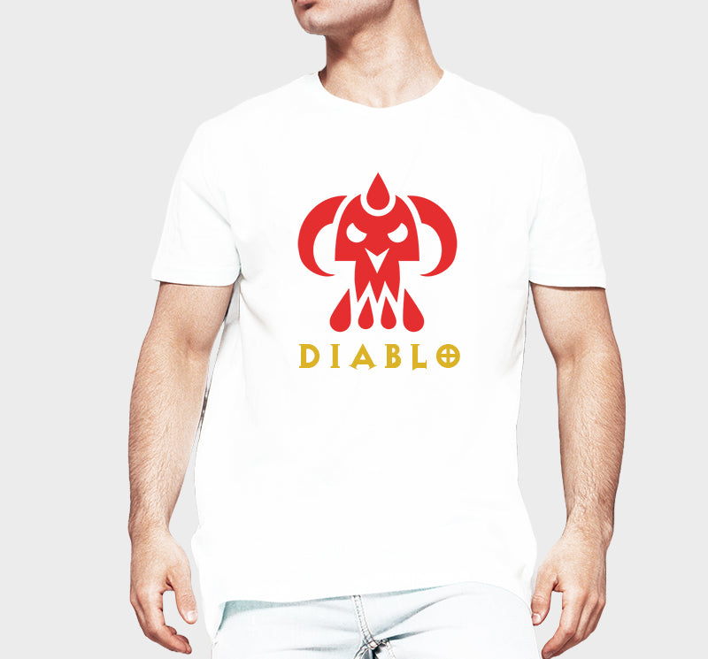 Men's Graphic Printed Premium Cotton Biowash T-Shirt - Diablo Game Skull Graphic Unisex Tee