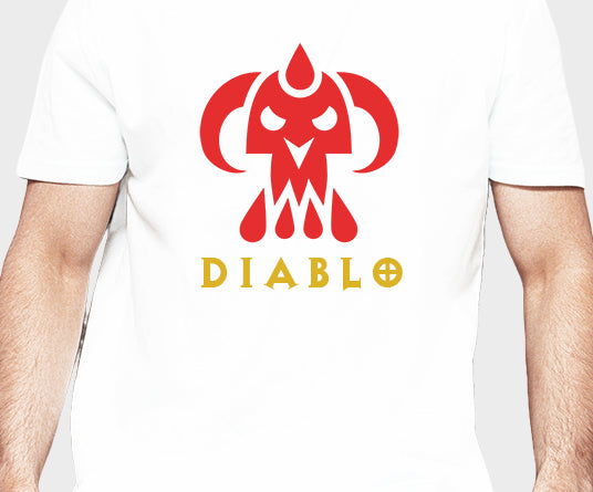 Men's Graphic Printed Premium Cotton Biowash T-Shirt - Diablo Game Skull Graphic Unisex Tee