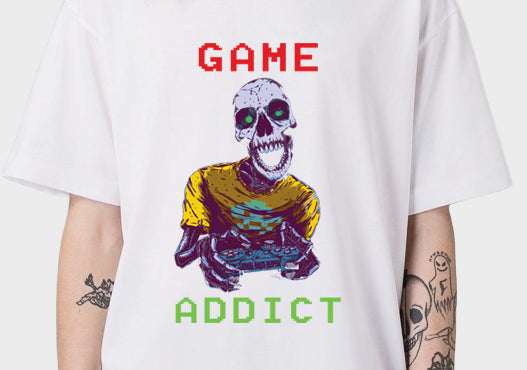 Men's Oversized Graphic Printed Premium Cotton Biowash Half Sleeves T-Shirt - Game Addict Graphic