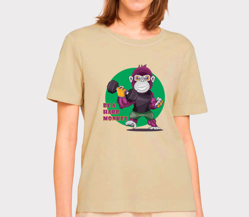 Women's Graphic Printed Premium Cotton Biowash Beige Color T-Shirt - Be a Hard Monkey Graphic Unisex Tee