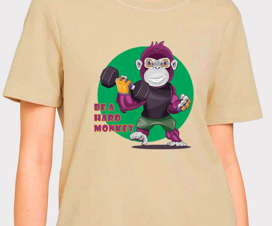 Women's Graphic Printed Premium Cotton Biowash Beige Color T-Shirt - Be a Hard Monkey Graphic Unisex Tee