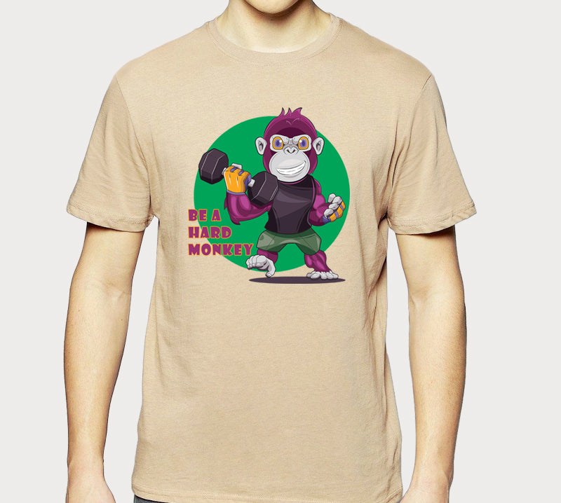 Men's Graphic Printed Premium Cotton Biowash Beige Color T-Shirt - Be a Hard Monkey Graphic Unisex Tee