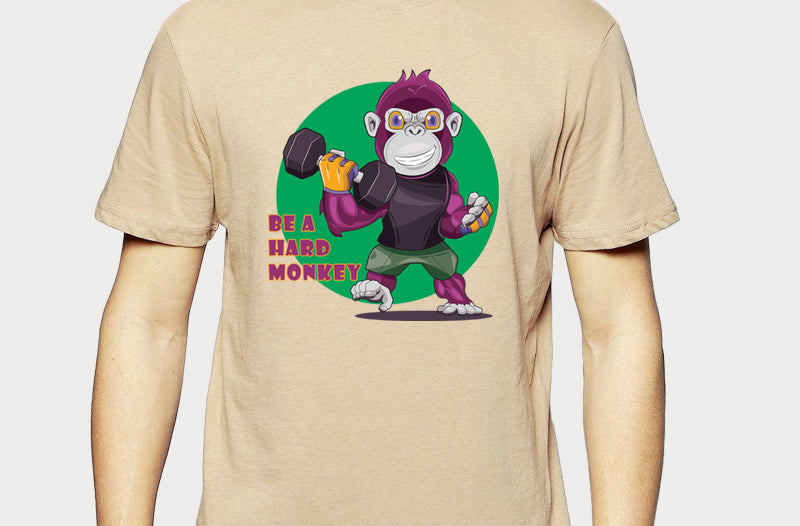 Men's Graphic Printed Premium Cotton Biowash Beige Color T-Shirt - Be a Hard Monkey Graphic Unisex Tee