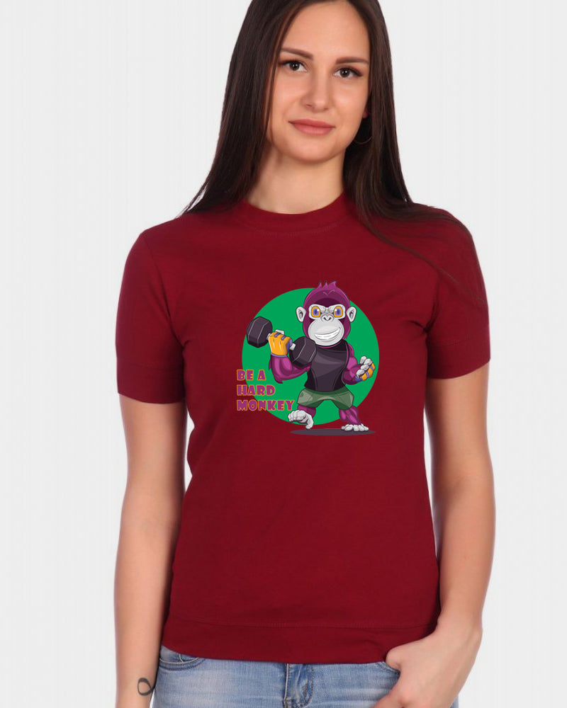 Women's Graphic Printed Premium Cotton Biowash Half Sleeves T-Shirt - Be a Hard Monkey Graphic Unisex Tee