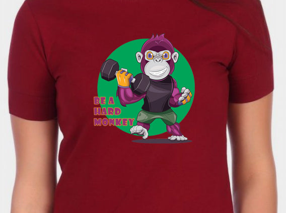 Women's Graphic Printed Premium Cotton Biowash Half Sleeves T-Shirt - Be a Hard Monkey Graphic Unisex Tee