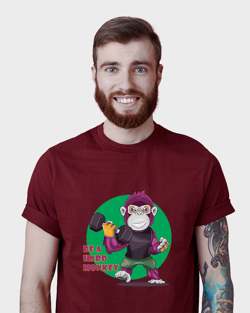 Men's Graphic Printed Premium Cotton Biowash T-Shirt - Be a Hard Monkey Graphic Unisex Tee