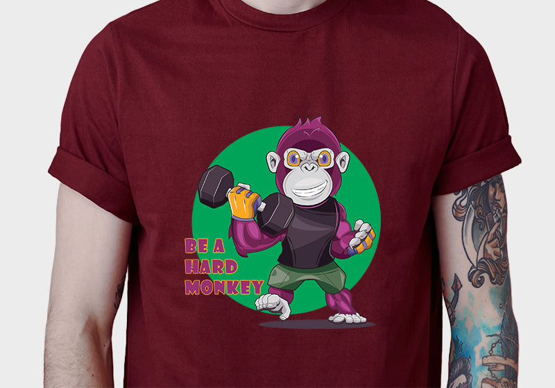 Men's Graphic Printed Premium Cotton Biowash T-Shirt - Be a Hard Monkey Graphic Unisex Tee