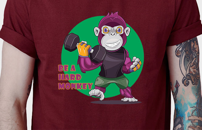 Men's Graphic Printed Premium Cotton Biowash T-Shirt - Be a Hard Monkey Graphic Unisex Tee