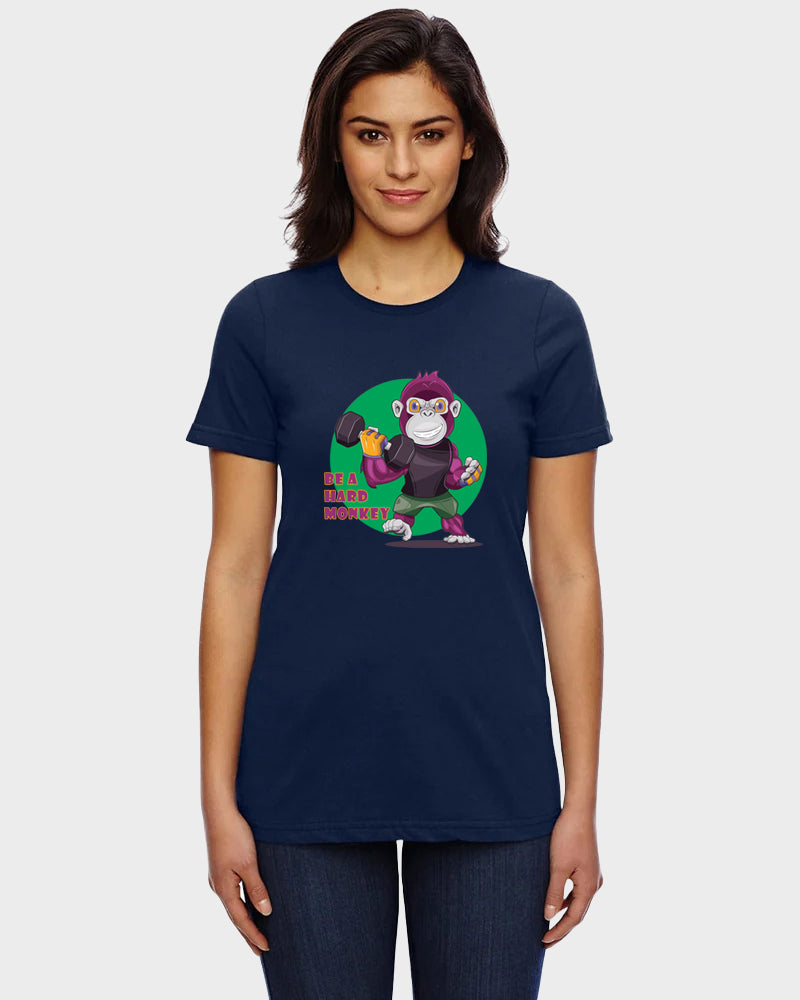 Women's Graphic Printed Premium Cotton Biowash Half Sleeves T-Shirt - Be a Hard Monkey Graphic Unisex Tee