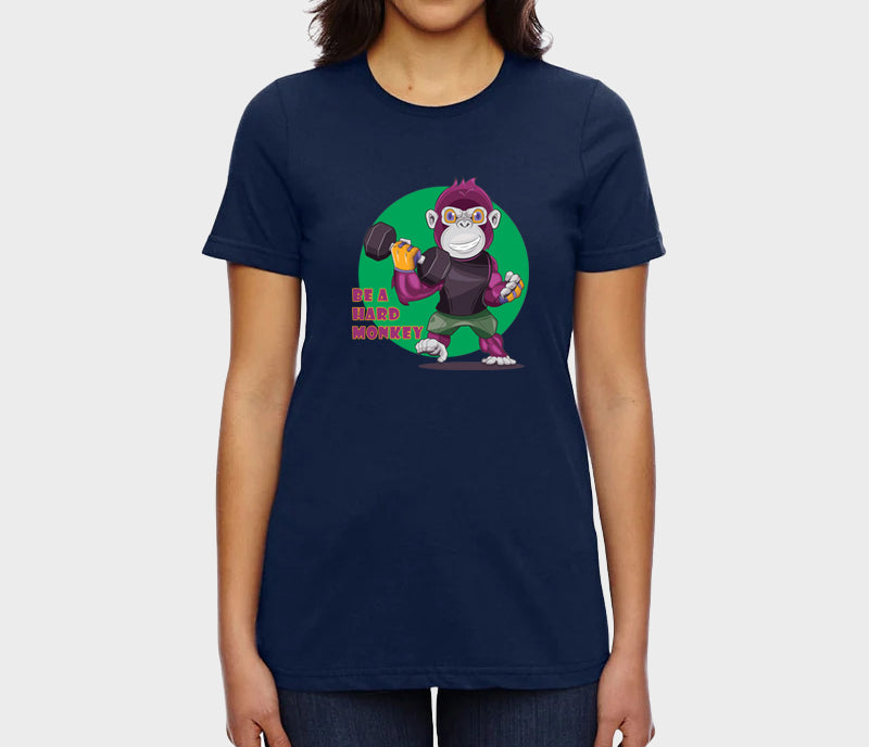 Women's Graphic Printed Premium Cotton Biowash Half Sleeves T-Shirt - Be a Hard Monkey Graphic Unisex Tee