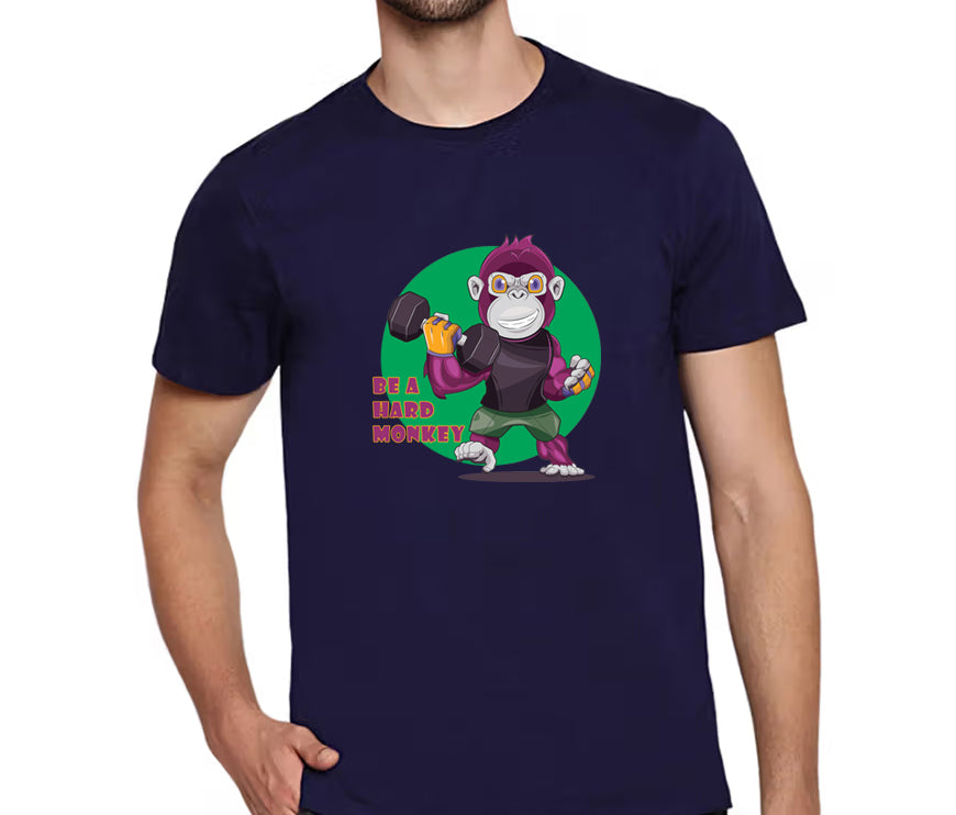 Men's Graphic Printed Premium Cotton Biowash T-Shirt - Be a Hard Monkey Graphic Unisex Tee