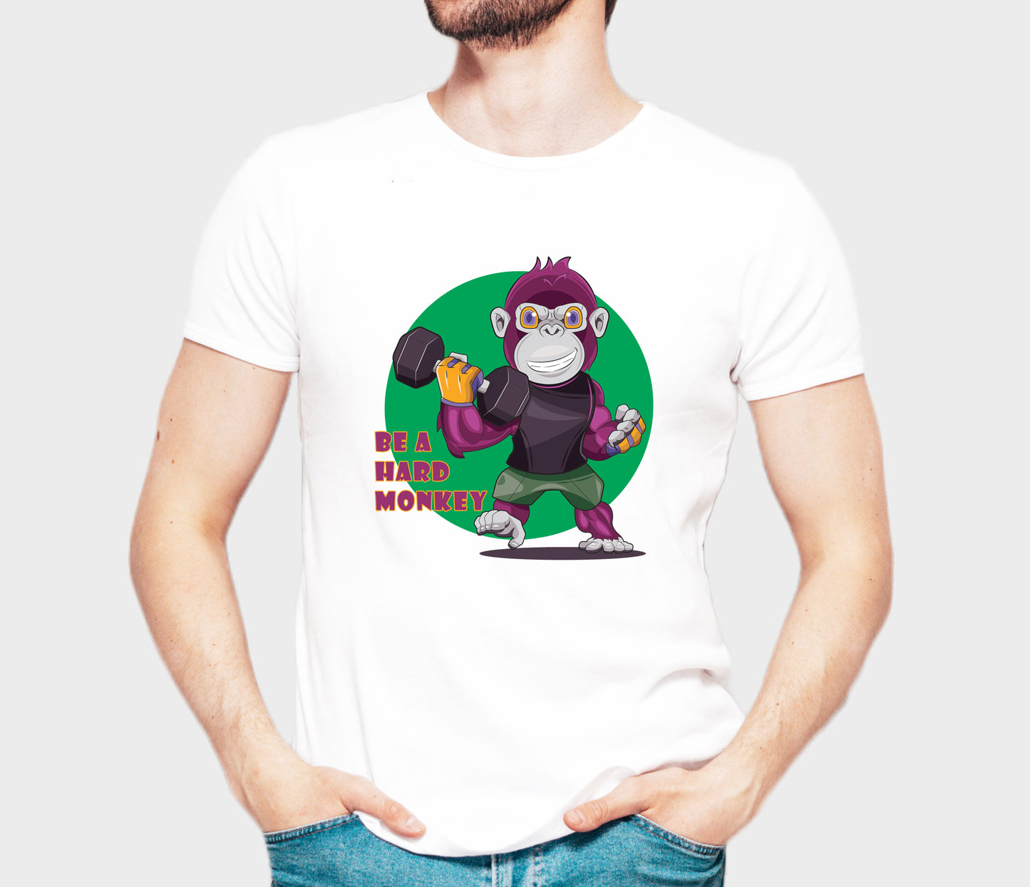 Men's Graphic Printed Premium Cotton Biowash White Color T-Shirt - Be a Hard Monkey Graphic Unisex Tee