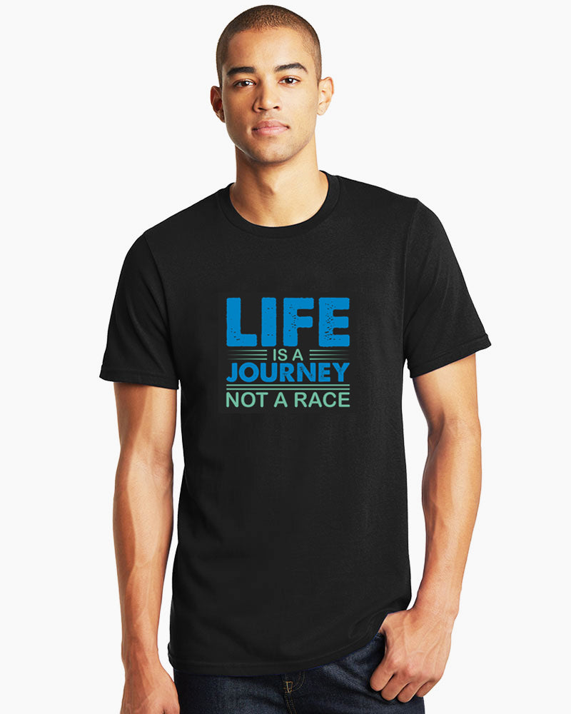 Men's Graphic Printed Premium Cotton Biowash Black T-Shirt - Life is a Journey not a Race typoraphy Unisex Tee