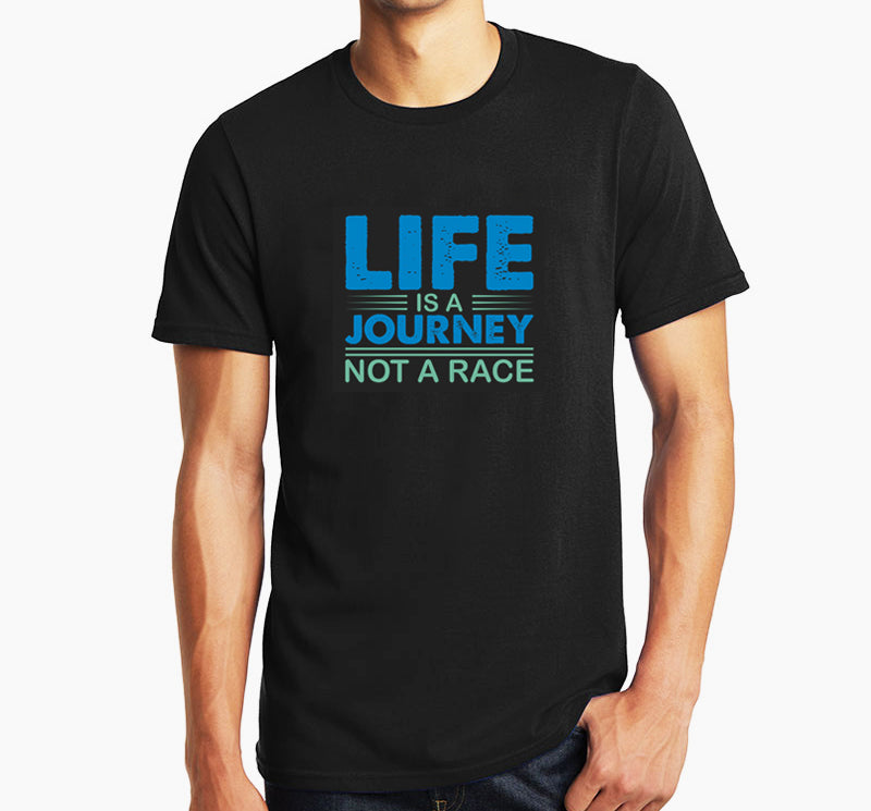 Men's Graphic Printed Premium Cotton Biowash Black T-Shirt - Life is a Journey not a Race typoraphy Unisex Tee