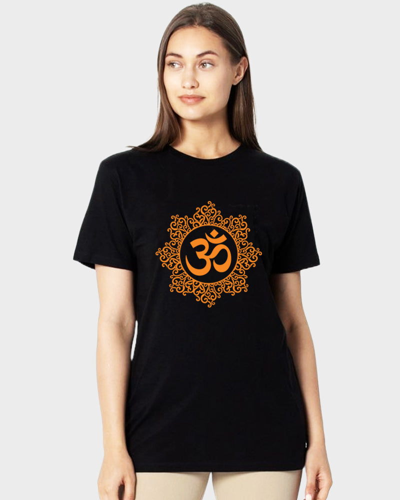 Women's Graphic Printed Premium Cotton Biowash T-Shirt - OM Graphic Spiritual Tee