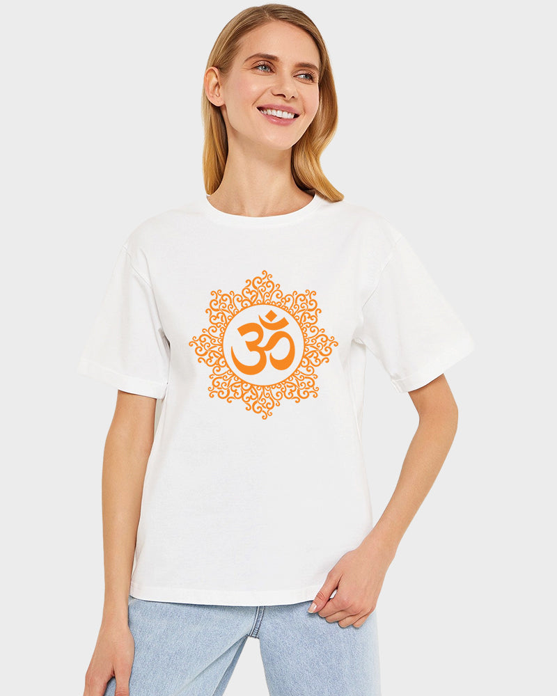 Women's Graphic Printed Premium Cotton Biowash T-Shirt - OM Graphic Spiritual Tee