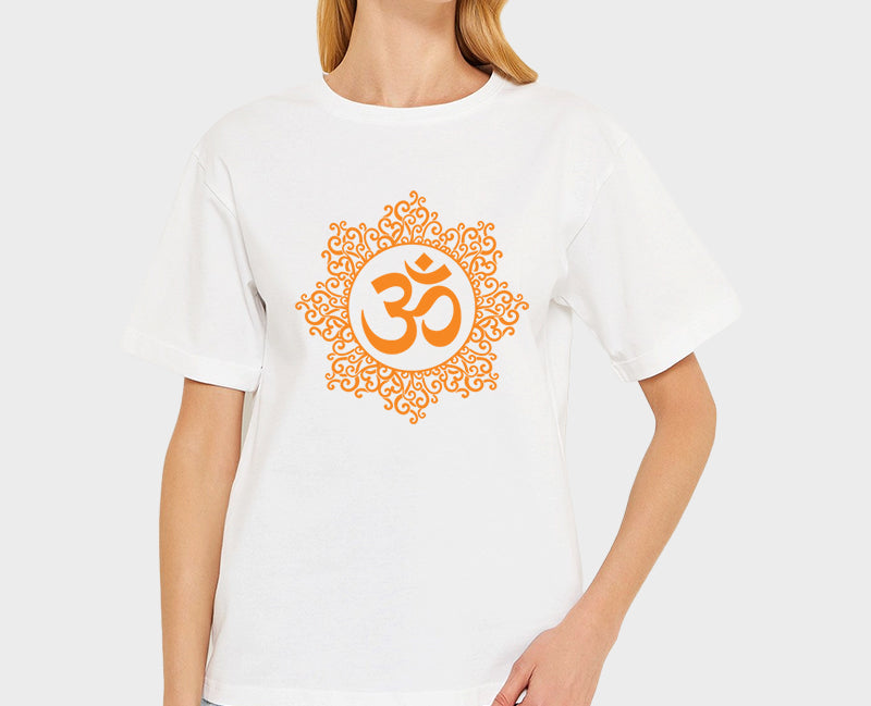 Women's Graphic Printed Premium Cotton Biowash T-Shirt - OM Graphic Spiritual Tee