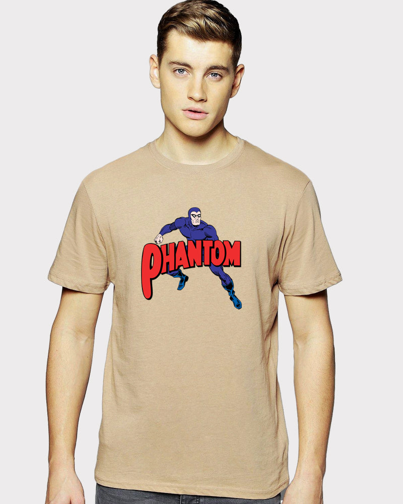 Men's Graphic Printed Premium Cotton Biowash Beige Color T-Shirt - Phantom Superhero Graphic Unisex Tee