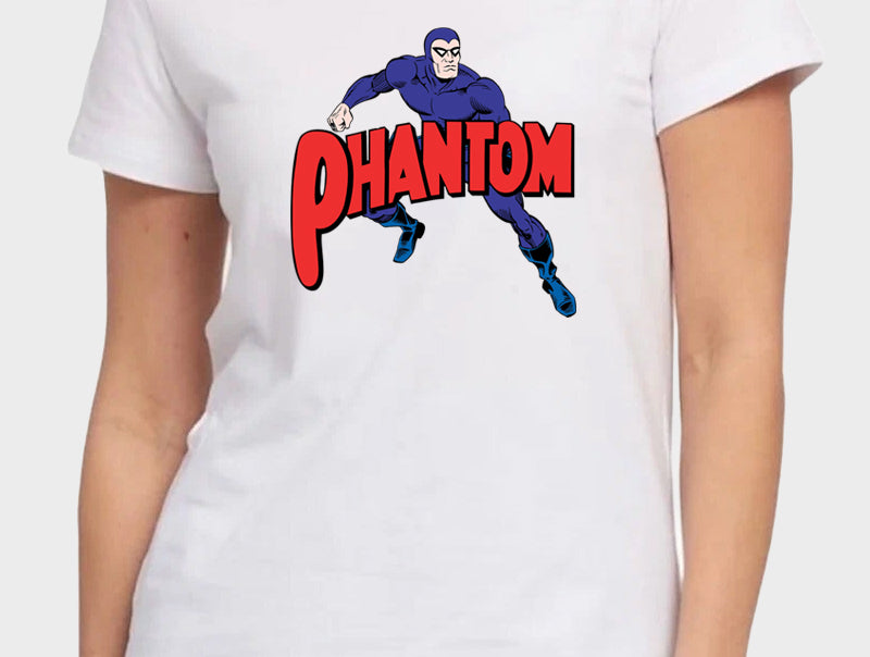 Women's Graphic Printed Premium White Cotton Biowash T-Shirt - Regular Fit, Round Neck, Half Sleeves - Phantom Superhero Graphic Unisex Tee