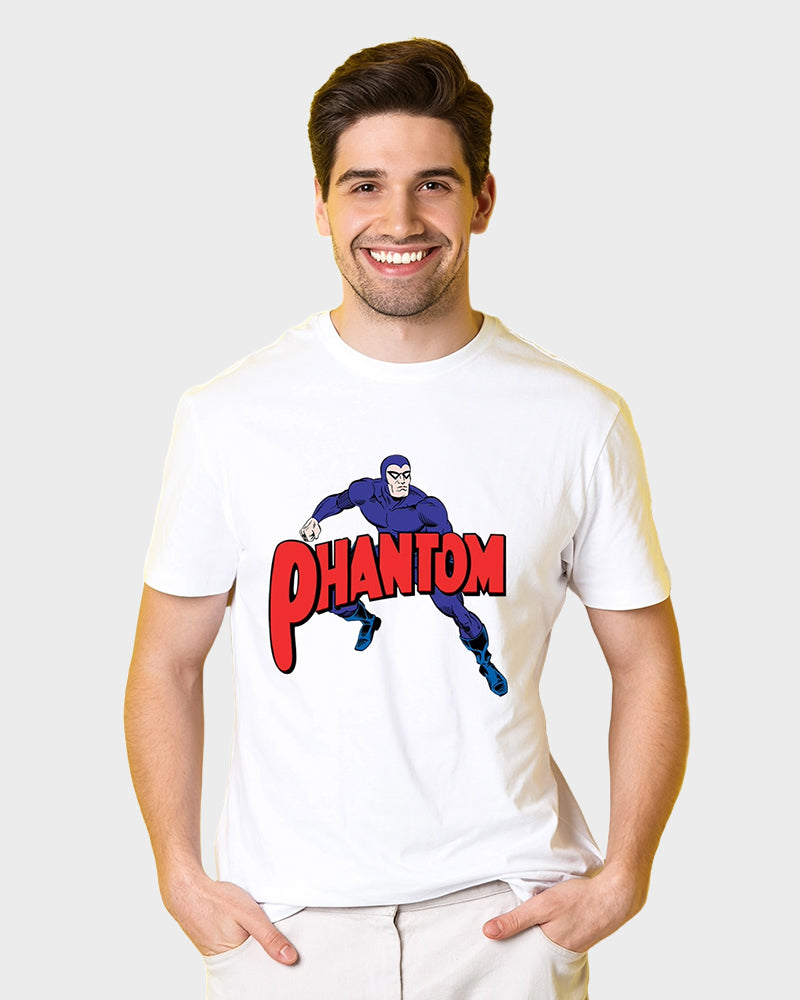 Men's Graphic Printed Premium Cotton Biowash T-Shirt - Regular Fit, Round Neck, Half Sleeves - Phantom Superhero Graphic