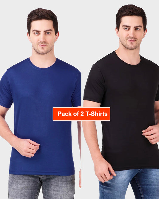 Men's Gym and Sports Plain Black and Navy Blue Color T-Shirts Combo - Pack of 2 T-Shirts