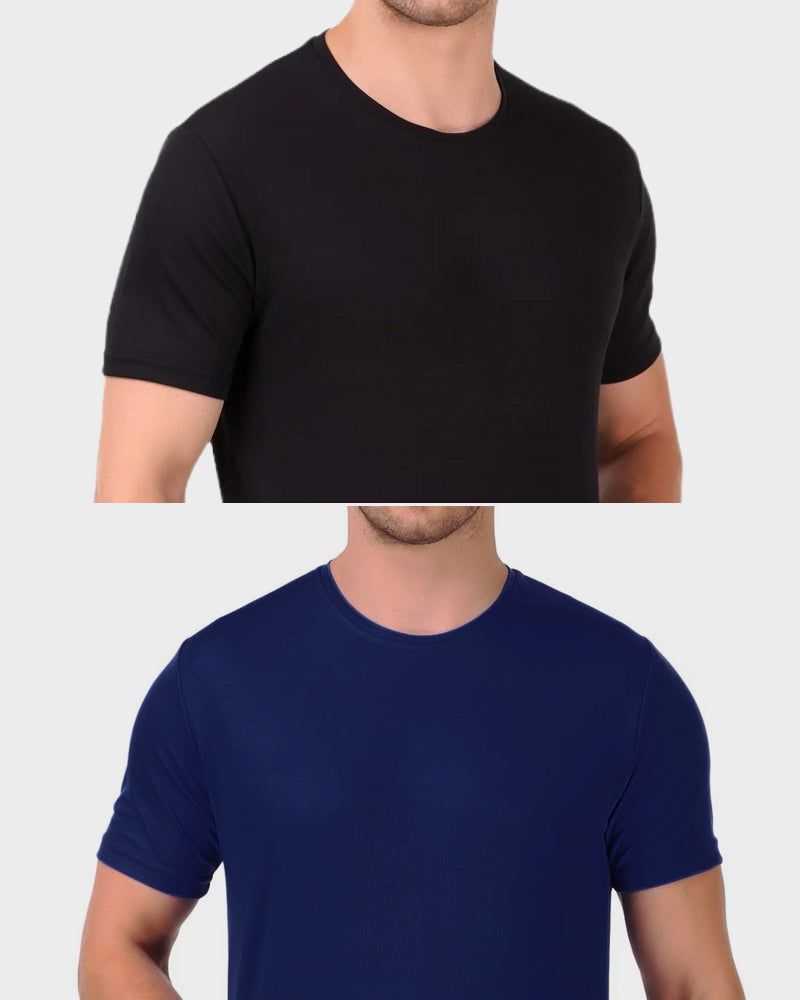 Men's Gym and Sports Plain Black and Navy Blue Color T-Shirts Combo - Pack of 2 T-Shirts