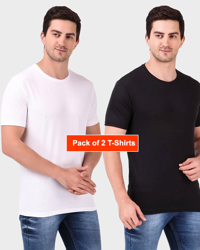 Men's Gym and Sports Plain White and Black Color T-Shirts Combo - Pack of 2 T-Shirts