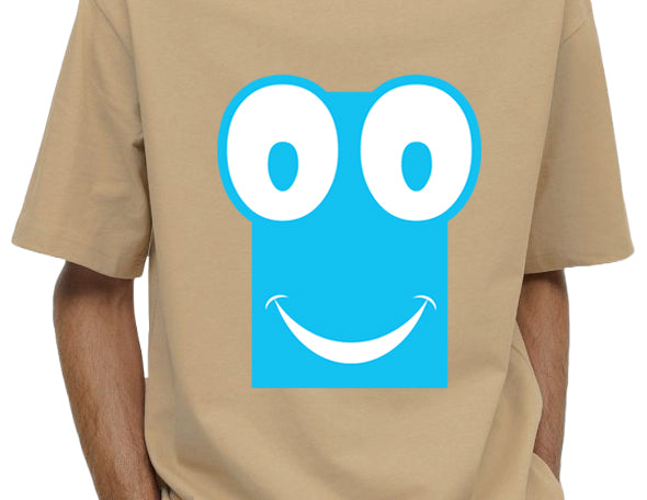 Men's Oversized Graphic Printed Premium Cotton Biowash Half Sleeves T-Shirt - Cute Wide-Eyed Smiley face Graphic T-Shirt