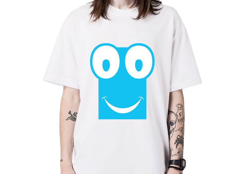 Men's Oversized Graphic Printed Premium Cotton Biowash Half Sleeves T-Shirt - Cute Wide-Eyed Smiley face Graphic T-Shirt