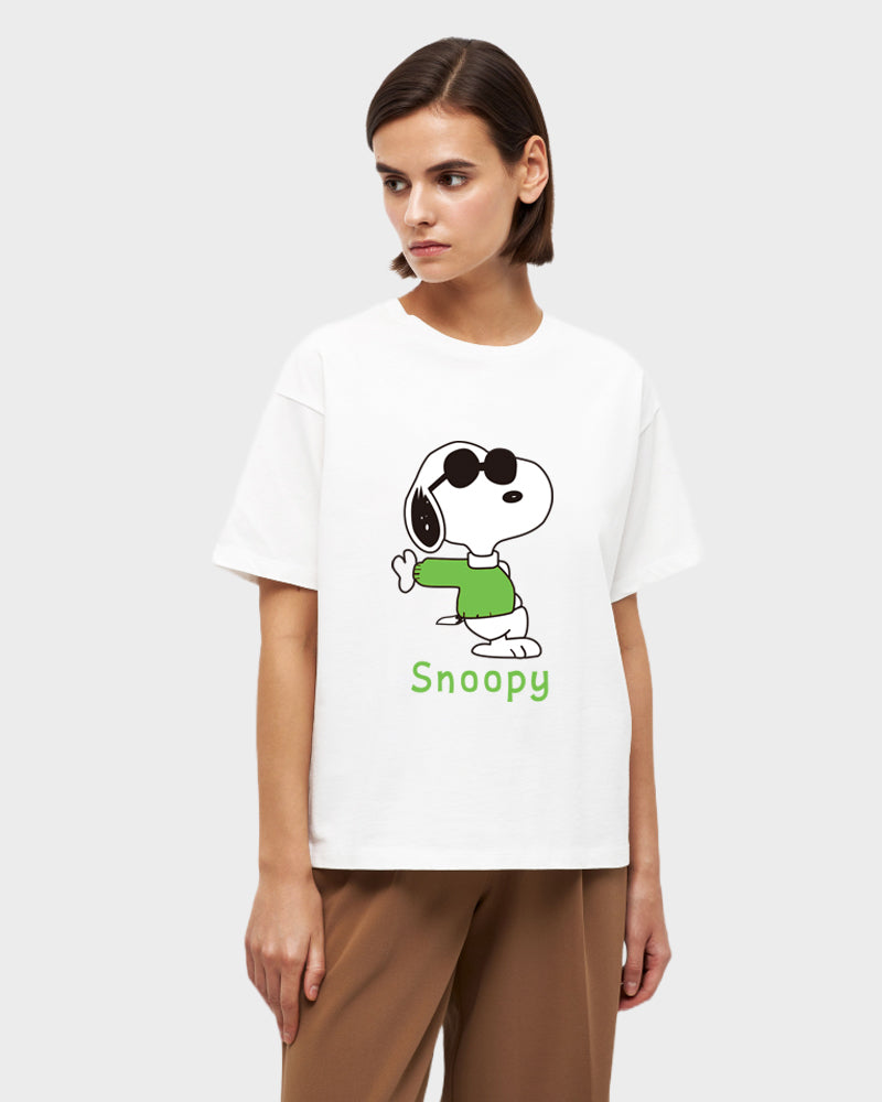 Women's Oversized Graphic Printed Premium Cotton Biowash Half Sleeves T-Shirt - Cool Snoopy Standing Graphic Unisex Tee